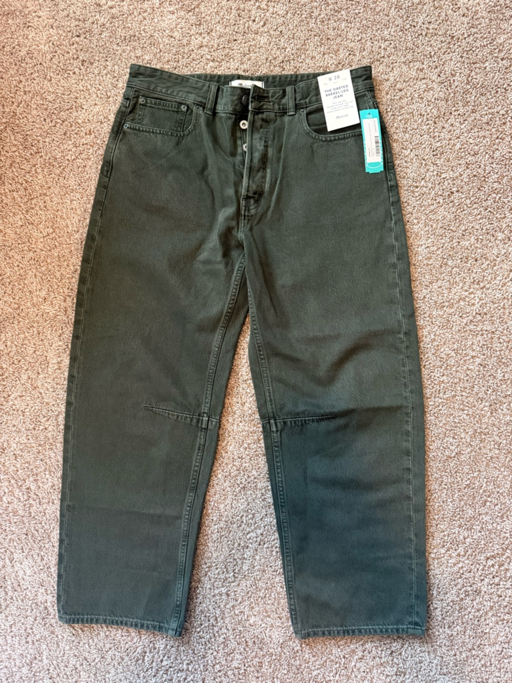 MADEWELL Darted Barrel Garment Dyed Jean in Bronzed Olive